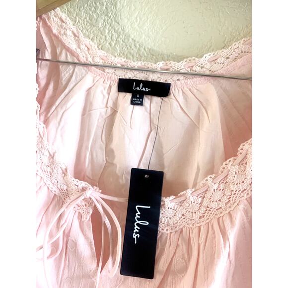 Lulus So Darling Light Pink Dotted Short Sleeve Mini Dress S NWT - Picture 6 of 7